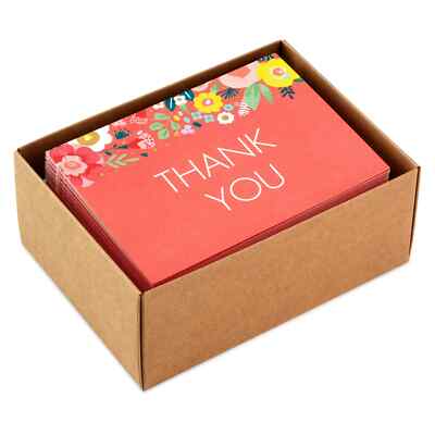 Hallmark Blank Thank-You Notes 3.75'' X 5.19'' Coral Fresh and Floral 40 Cnt