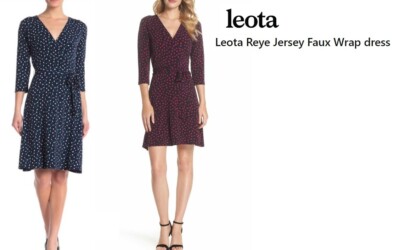 Leota Reye Jersey Knit Faux Wrap Dress Sz XS Navy Blue Polka Dot Belted  Surplice | eBay