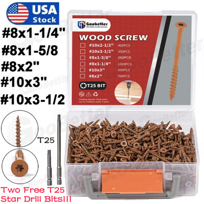#ad 250 1000PCS Torx Star Flat Head Screw #8 #10 Outdoor Wood Screw T25 Star Bit Set $29.99