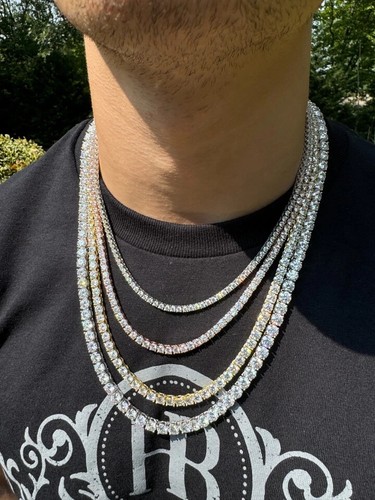 Tennis Chain Real SOLID 925 Sterling Silver CZ ICED Necklace Chain Hip Hop - Picture 21 of 23