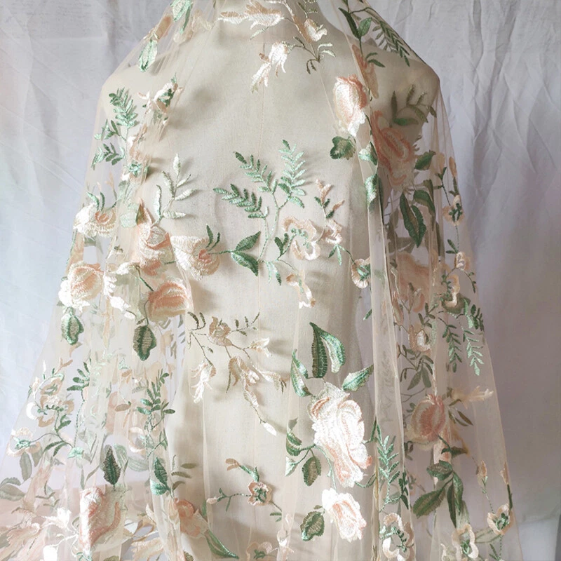 Delicado Vestido Floral Bordado Encaje Malla Tela Nupcial Boda Baile de graduación Hágalo Usted Mismo Foto 2 de 4