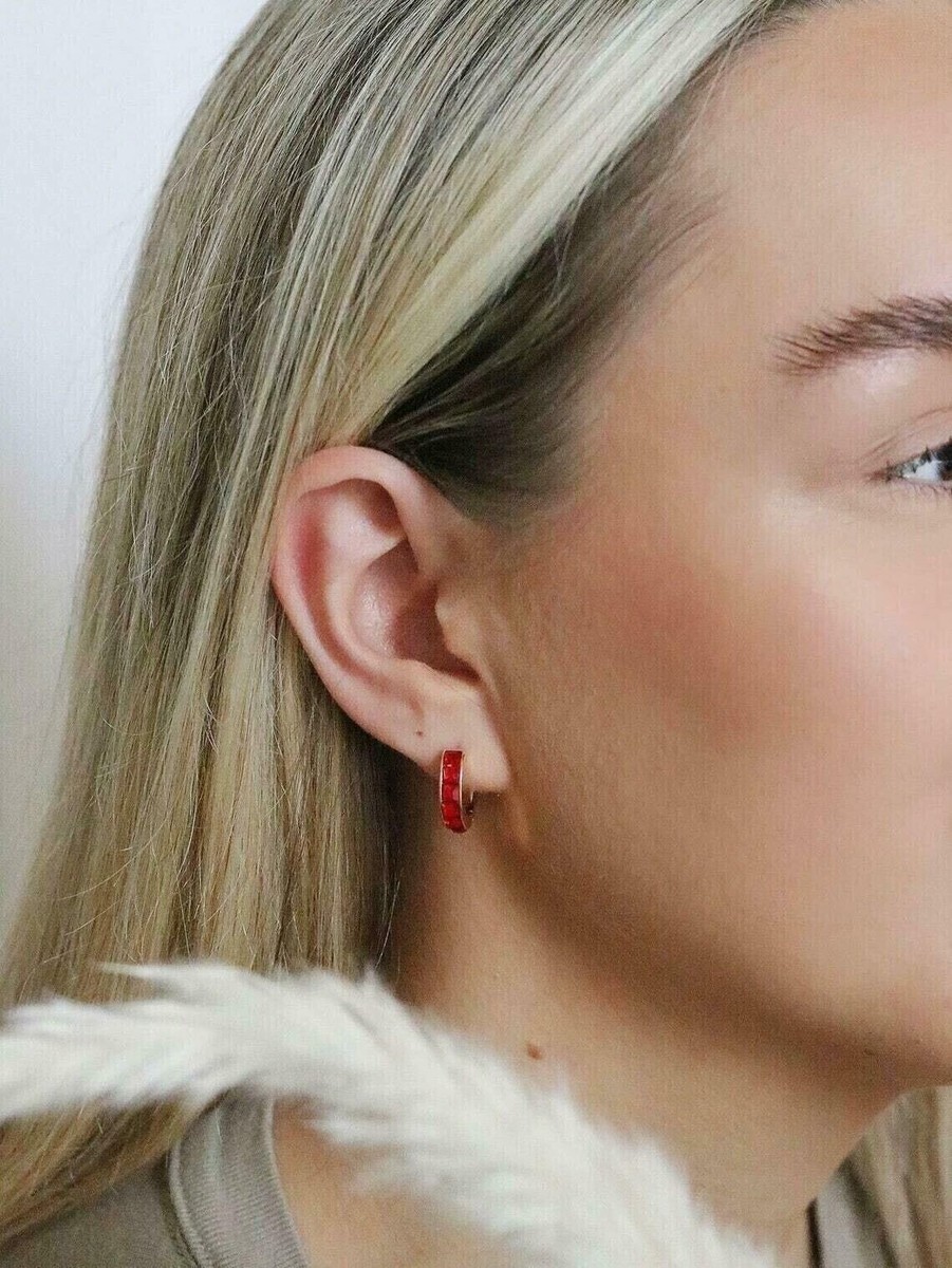 歌姫をチャンネリング【leah alexandra】ADRIENNE HOOPS 3Ct Princess Cut Lab-Created Red Ruby Hoop Clip-OEarrings