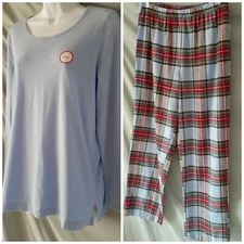 Pajama  Set Blue Red  Tartan Pant Long Sleeve Family PJ's Macys Small 38" Bust