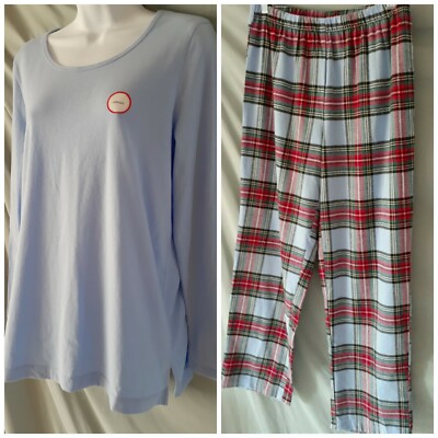 Pajama  Set Blue Red  Tartan Pant Long Sleeve Family PJ's Macys Small 38'' Bust