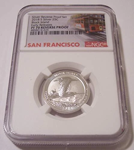 2018 S Silver Block Island NP Quarter Reverse Proof PF70 NGC ER Trolley Label
