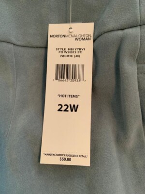 【ss】 NWT Ladies Size 22 Seafoam Norton McNaughton dress Slacks w front
