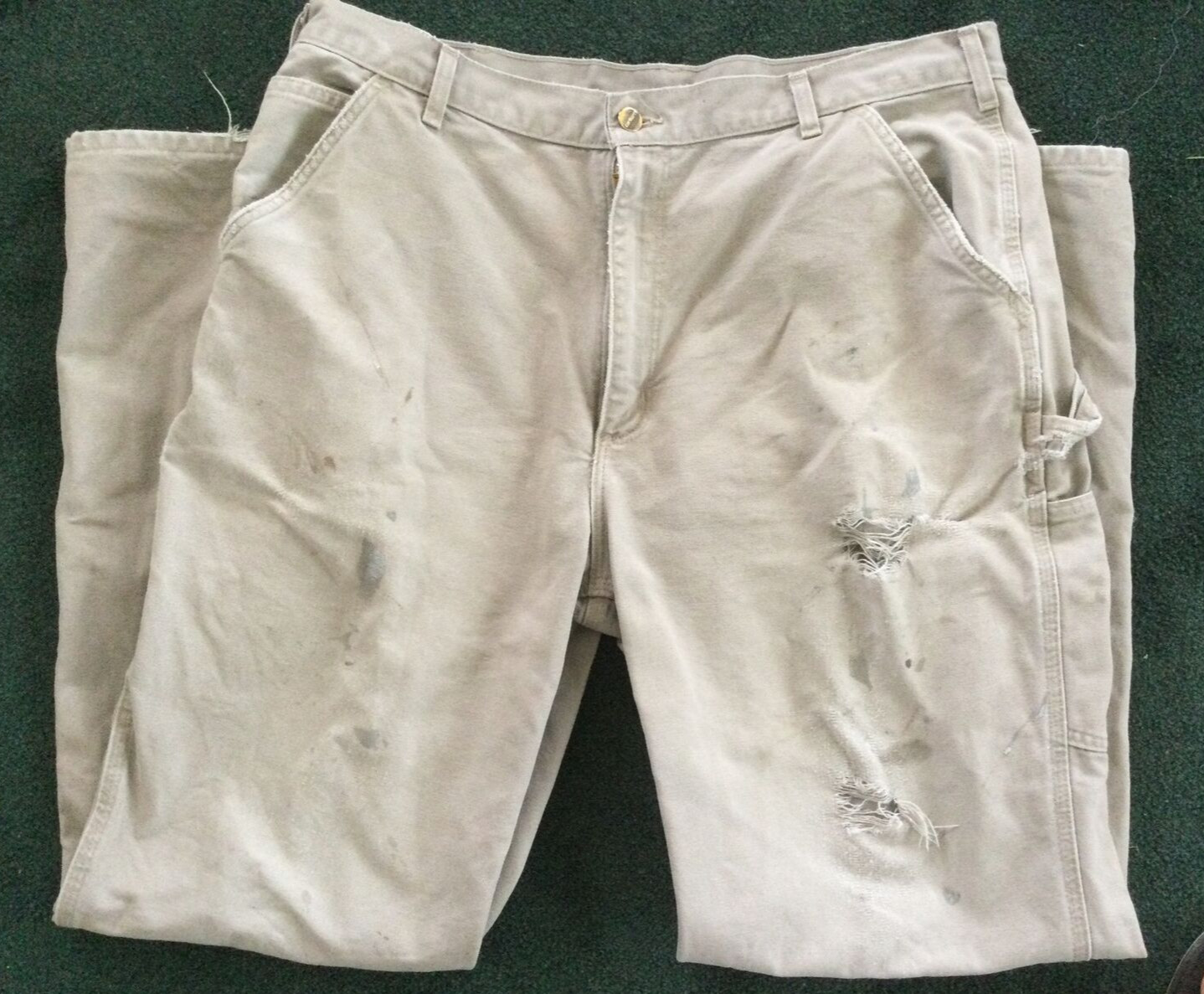 Carhartt Pants Men 38X34 Khaki Relax Fit Carpenter Work Canvas Distressed Grunge