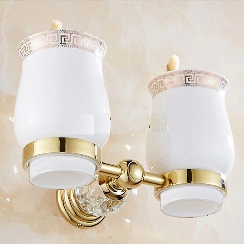 Luxury Crystal Bathroom Accessories Gold Polished Brass Wall Bath