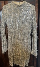 Fashion Nova Silver Cheetah Sequin Long Sleeve Dress Size XL Zip Up Back