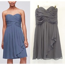 DAVIDS BRIDAL Gray Mini Dress 6 SMALL Cocktail Sweetheart Ruched Pleated Solid