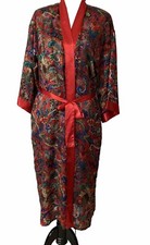 Vintage 90s Inner Most Women s Long Robe Sz S Red Asian Print Belted Sheer