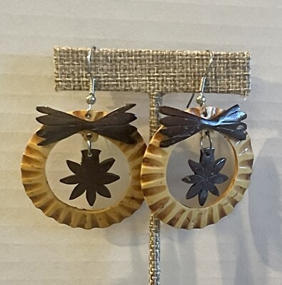 Hawaiian Coconut Shell Pierced Earring 100% Eco-Friend Silver Fishhook Lt Brown