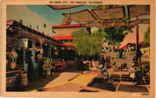 Dr Jim Stamps Postcard China City Los Angeles California Linen Unposted