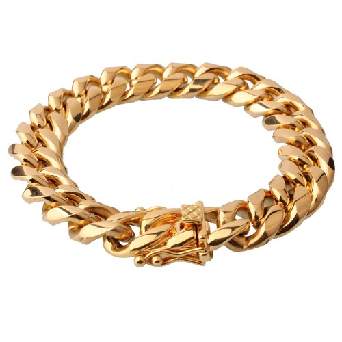 10 mm24inMen Cuban Miami Link Bracelet Chain Set 14k Gold Plated Stainless Steel - Picture 7 of 10
