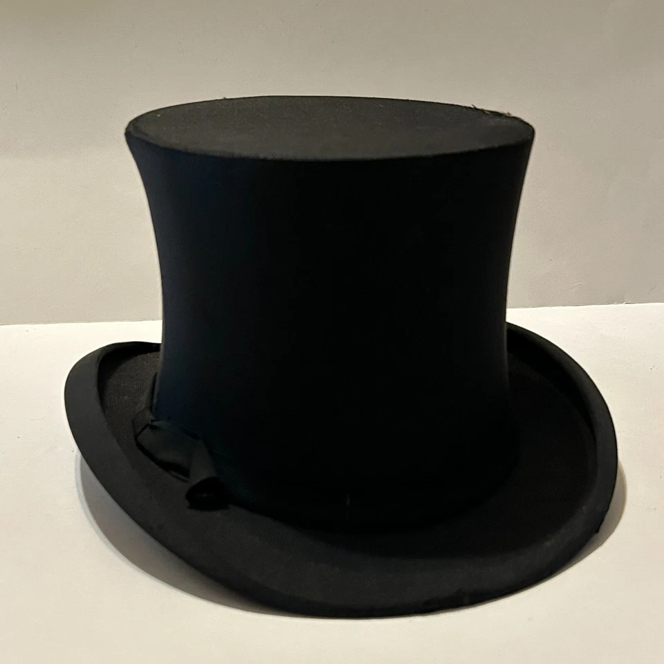 Sombrero de copa victoriano vintage de seda negro Knox New York Davenport IA 6 3/4 pequeño Foto 2 de 4