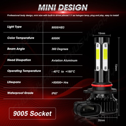For Chevy Cruze 2016-2019 4pc 6000K LED Headlight High&Low Beam Bulbs Combo Kit - Picture 3 of 10