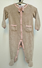 Juicy Couture Signature Beige Velore Pink Trim Footed lg sleeve SLEEPER SZ6/9 MO