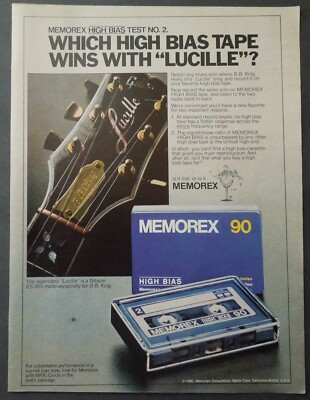 1980 MEMOREX High Bias Tape Magazine Ad - BB Kings Guitar Lucille