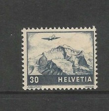 SWITZERLAND 1941 AIR LANDSCAPES ISSUE - 30 CENTS SLATE BLUE SG415A MOUNTED MINT