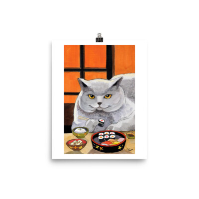 Sushi Cat ''Big Fred'' Scottish Fold Giclee Print- Choose your size!