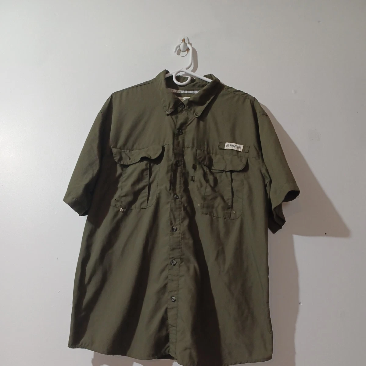 Magellan Fishing Shirt Mens Large Olive Green Short Sleeve relax