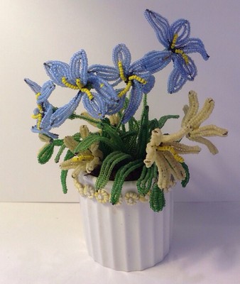 Vintage French Hand Made Beaded Glass Seed Beads Flowers Mini