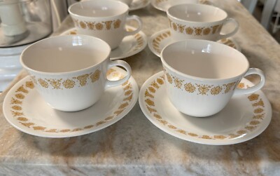 4 Flat Cup & Saucer Set Butterfly Gold (Corelle) by Corning standard handle