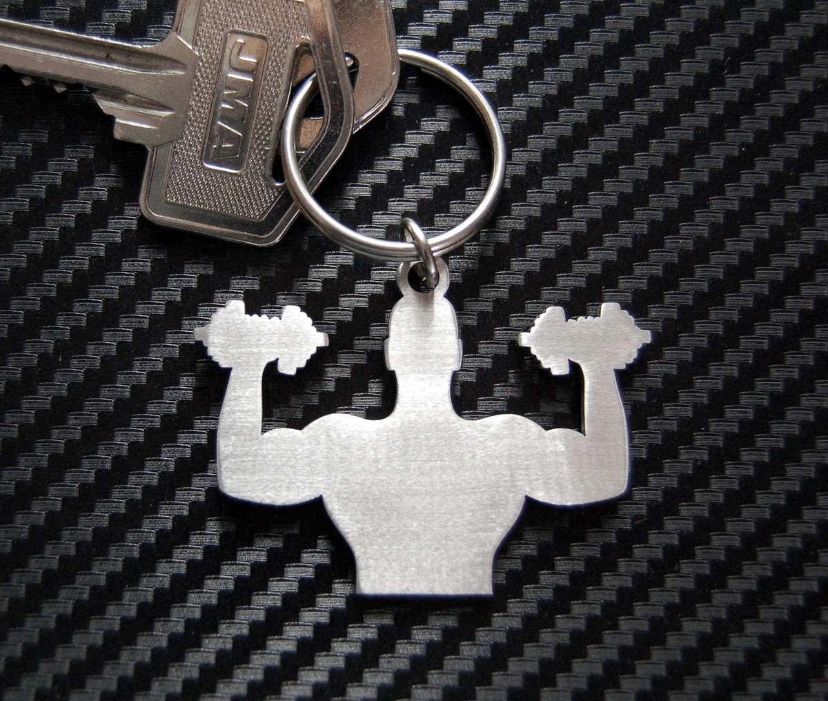 MUSCLE MAN Bodybuilder Gym Weight Training Keyring Keychain Key