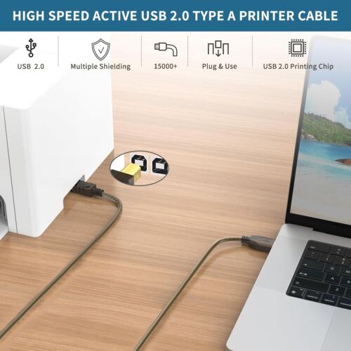 Printer Cable 150ft, USB 2.0 USB A to B Printer Cord, Scanner Cord, High Speed - Picture 2 of 7