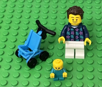 Lego City Apartment Building Resident Dad Mini Figure with Baby And  Stroller
