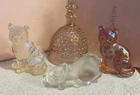 Lot Of 4 Fenton Pink Opalescent & Satin Glass Cats, hand painted Flowers & Bell