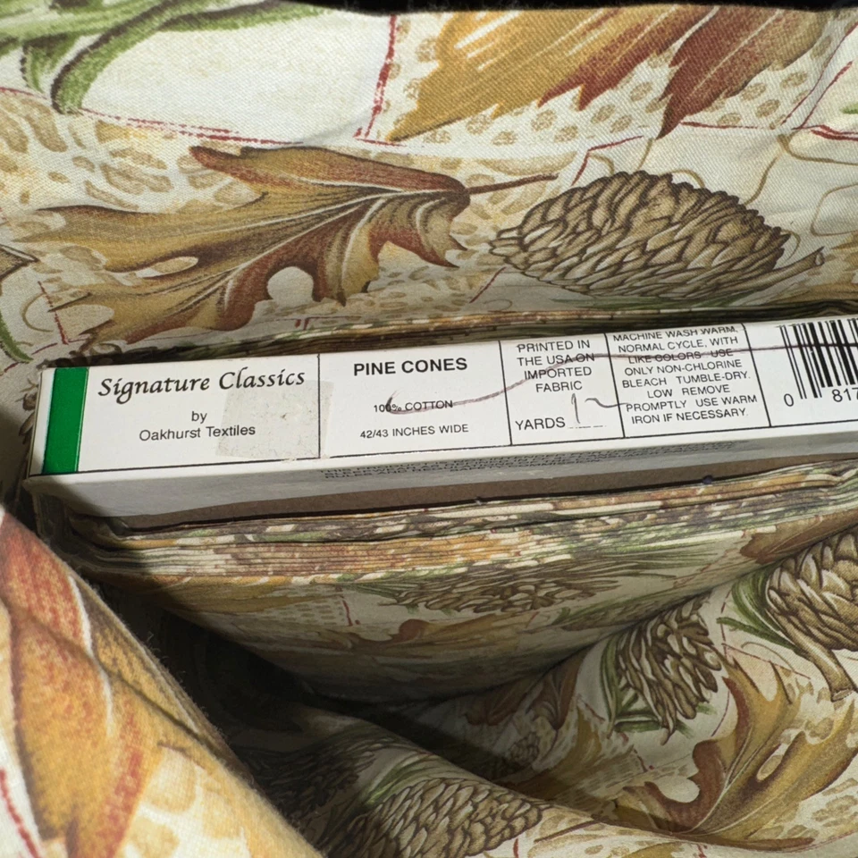10 Yard Fabric Lot Of Cotton Pine Cones and Leaves Signature Classics - Image 2 of 3
