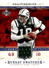 CHAD PENNINGTON 2005 UD ROOKIE DEBUT GAME-USED JERSEY JETS MARSAHLL 