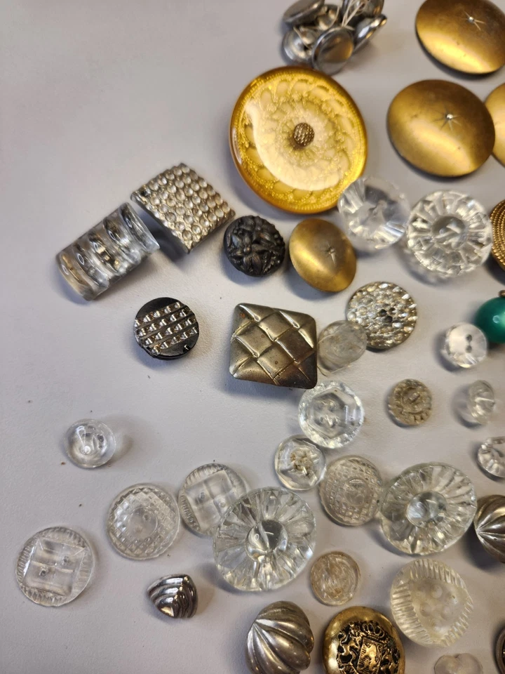 Lot of 60 Vintage Buttons Metal Glass Multicolor - Image 4 of 4