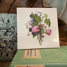 Mettlach Tile Trivet(s), Vintage Floral,Germany, 6x6”, Cottage Core Shabby Look