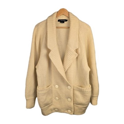 IB Diffusion Women's White Double-Breasted Librarian Cardigan Sweater Size Small
