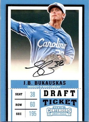 2017 Panini Contenders Draft Ticket JB Bukauskas #44 Auto North Carolina Brewers