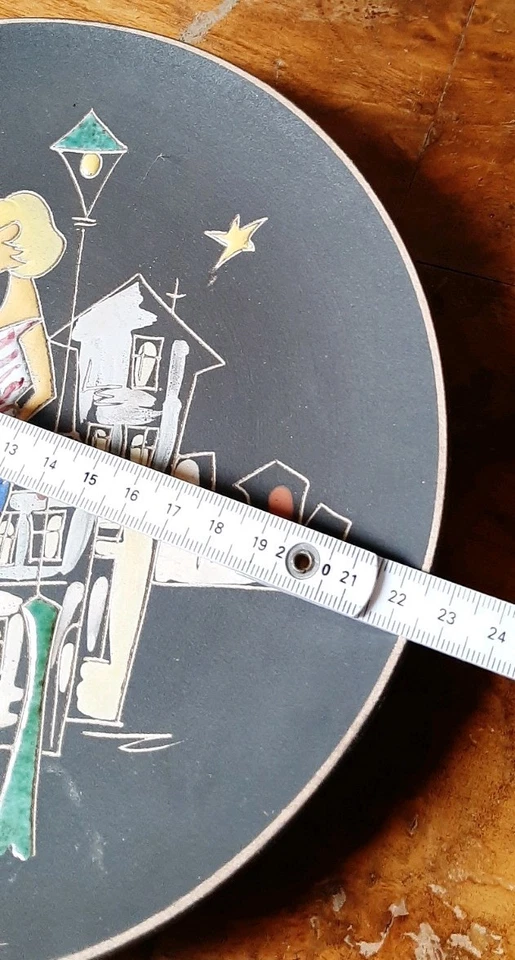 Ruscha Wandteller, Handarbeit, schwarz mit mehrfarbiger Bemalung - Bild 3 von 4