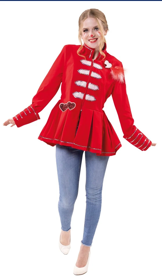 PARTY X PEOPLE GMBH Garde Jacke rot weiß mit Clowndruck Karneval Fasching Fastnacht Kostüm Damen