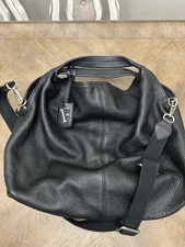 FURLA 2way Cowhide Leather Hand Tote Crossbody Bag Women With Plate Charm Black