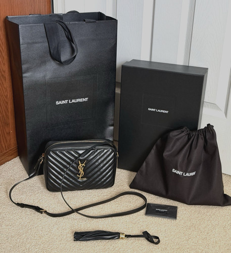 AUTHENTIC Saint Laurent Lou Camera Bag Black Quilted Gold Hardware COMPLETE