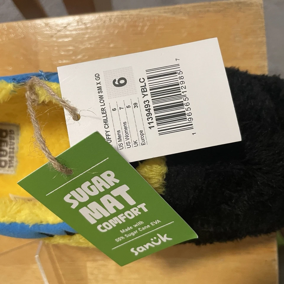 Sanuk U Puffy Chiller Low X Grateful Dead 黄色黑色拖鞋男式 6 Wmns 7 — 第 2/4 张图片