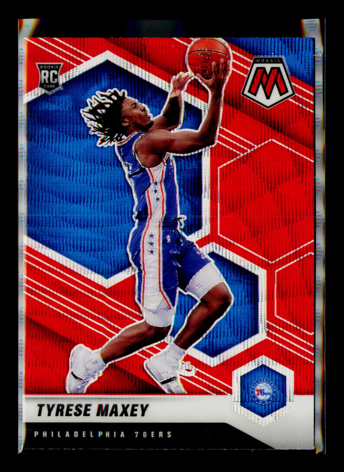 2020-21 Panini Mosaic #203 Tyrese Maxey Mosaic Red Wave Rookie