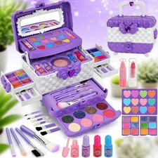 NIB Washable Kids Makeup Kit for Girls 54PCS Princess Make Up Set Purple Gift