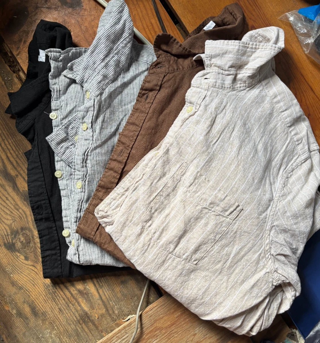 Lot of 4 GAP Linen Cotton Shirts Men’s XL Standard Fit Black Brown Tan Striped