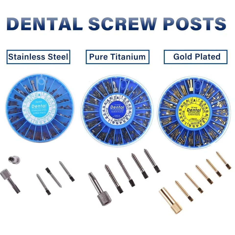 Dental Screw Post Titanium/Stainless Steel/Gold Plated Conical Root Canal Pins - Image 3 of 4