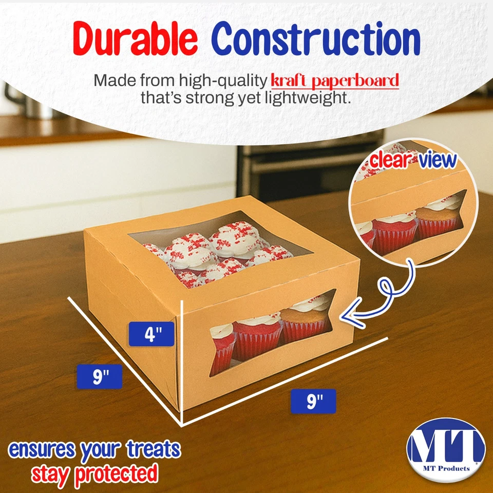MT Products Cajas para Cupcakes Marrón 9" x 9" x 4" - Cajas de Panadería - Paquete de 150 Foto 2 de 4