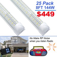 25-Pack 8 Foot Led Shop Light Fixture 144W 18000Lm 6500k Cold White V Shaped