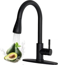 Matte Black Kitchen Faucet Pull Down Sprayer High Arc Stainless Steel Sink