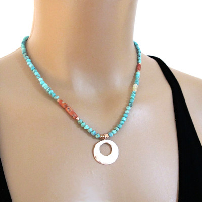djs Sundance Turquoise Vintage Coral Lapis Rose Gold Circle Necklace Lk Catalog